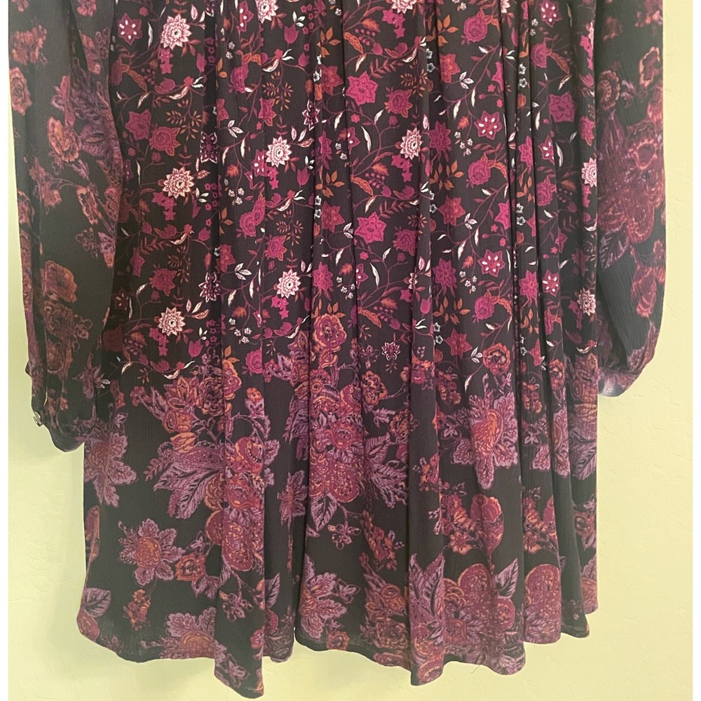 Free People Floral Print Mini Dress Tunic Black Maroon Long Sleeve Dress - Picture 5 of 9